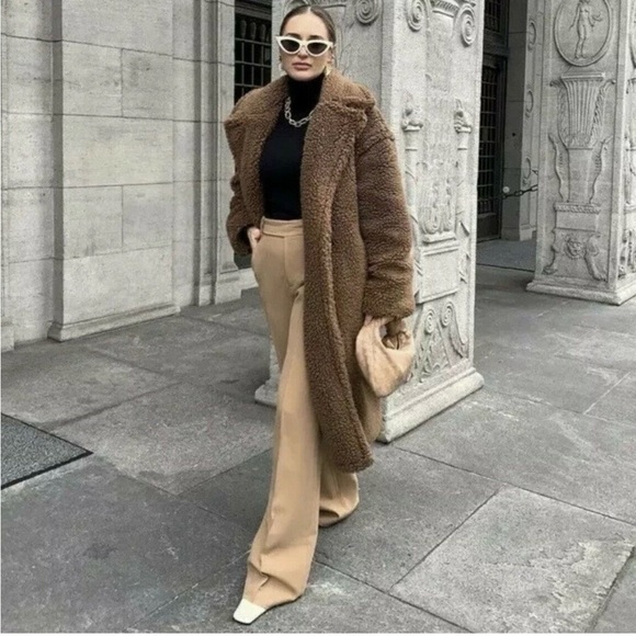 Zara Mid-Rise Flared Wide Leg Pleated Palazzo Trouser Pants, Camel, Size S, NWT - Picture 1 of 16